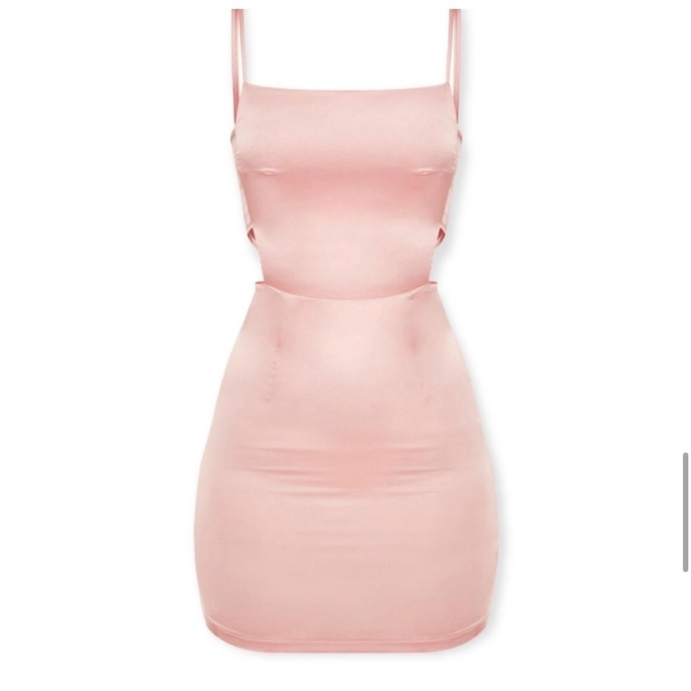 PrettyLittleThing Dusty Pink Satin Cut-Out Mini Dress